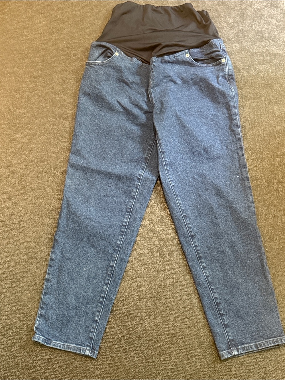 Maternity High-Waist Dark Blue Denim Jeans with Stretch Panel